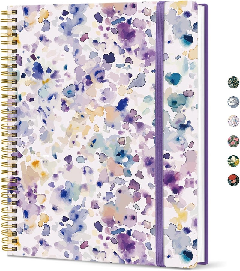 Taja Large Spiral Lined Journal for Women, 8.5" x 11" Notebooks for Work Collge Ruled, A4 Aesthetic Cute Journaling Notebooks for Writing, Plastic Cover, Purple Blocks - Image 1